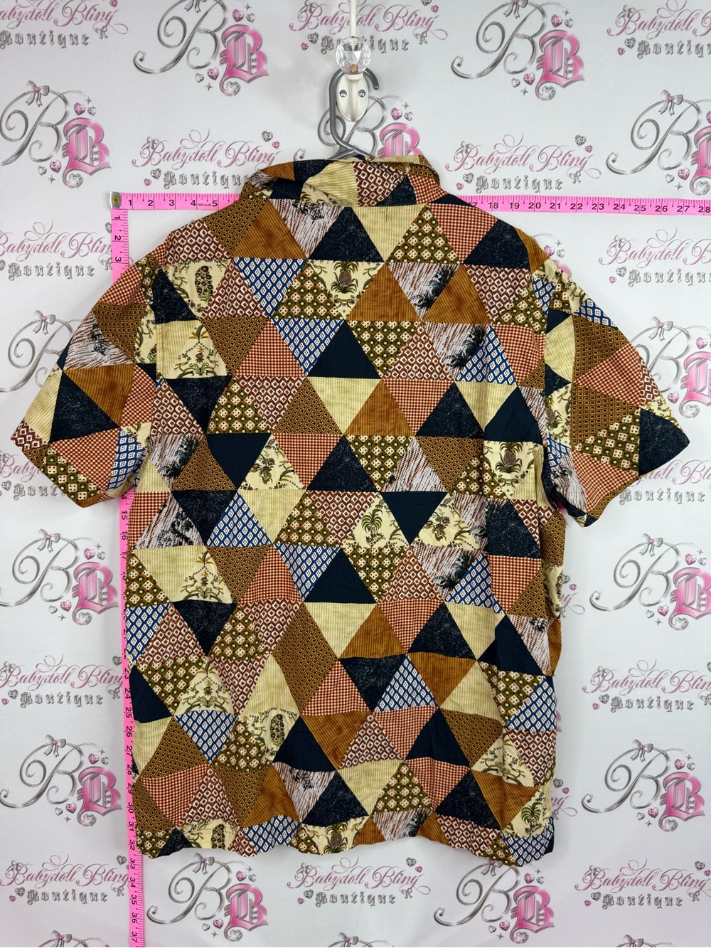 Popman shirt Men's Short Sleeve Patchwork Print Shirt - Multi Brown - Picture 2 of 8